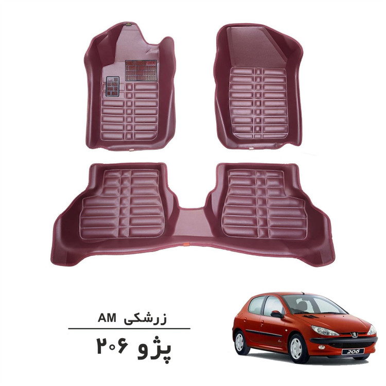 کفپوش سه بعدی پژو 206 زرشکی